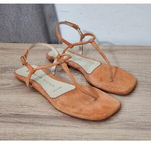 Martin Clay Orange Coral Sz EU 37 US 7 Strappy Sandals Suede Leather Square Toe
